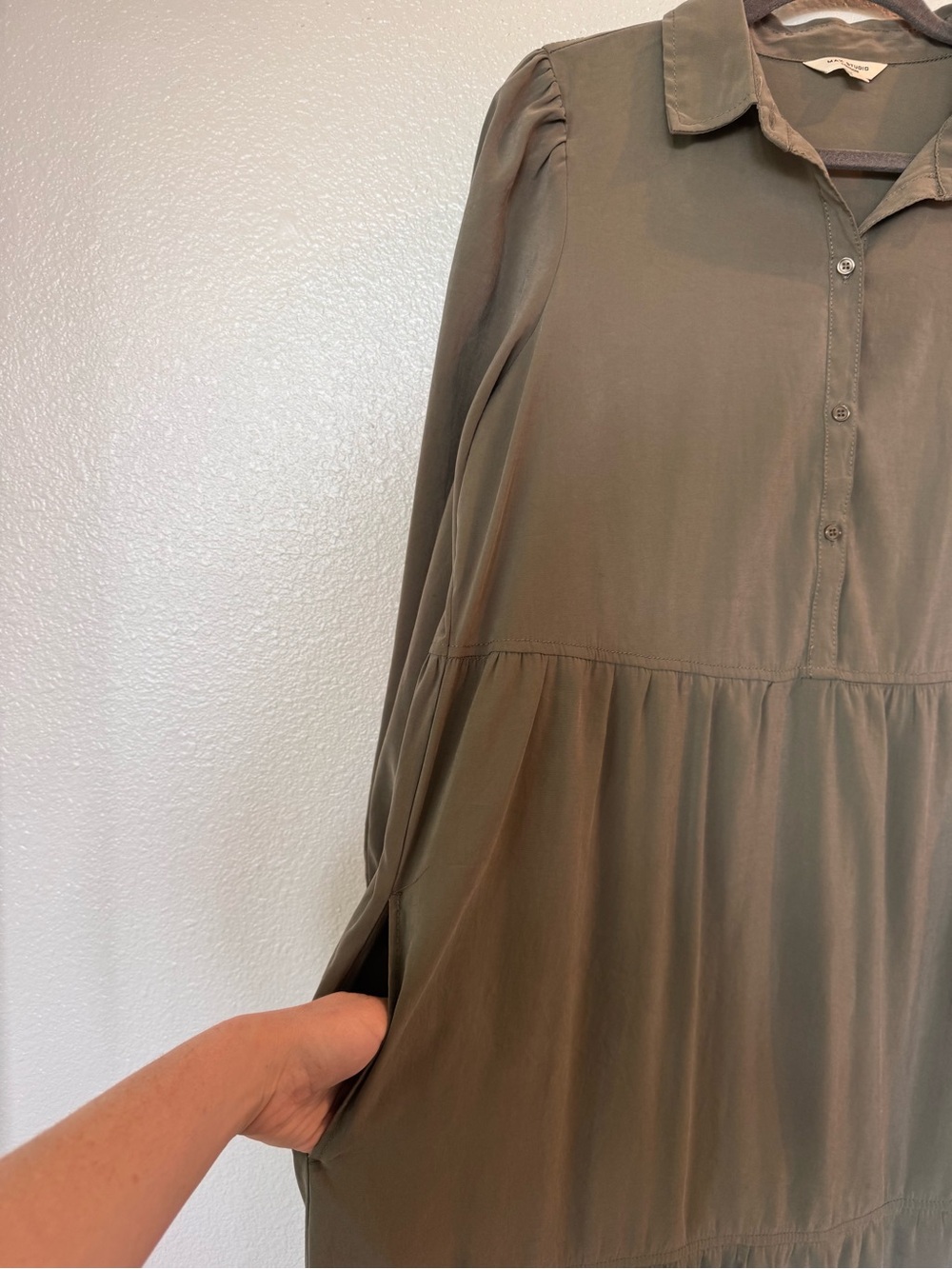 Max Studio Olive Green Tiered Midi Dress - Picture 5 of 8